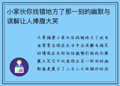 小家伙你找错地方了那一刻的幽默与误解让人捧腹大笑